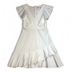 Altar'd State White Ruffle V-Neck Mini Dress XS